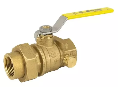 1-1/2" Jomar Valve T-100-UE, 3 Piece, Full Port, Brass, NPT Threaded, Single Union End, Side Tap, 600 WOG Ball Valve