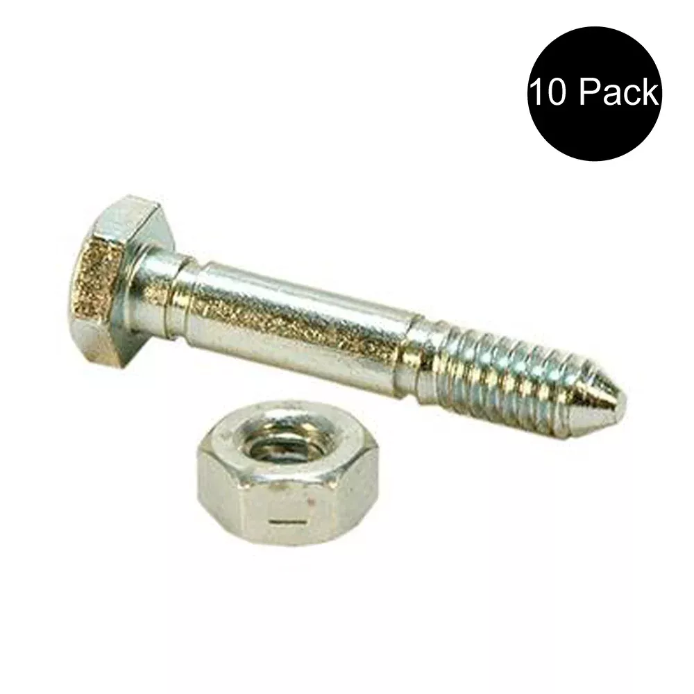 10 Pack Shear Pins with Lock Nuts fits Ariens 532005 53200500