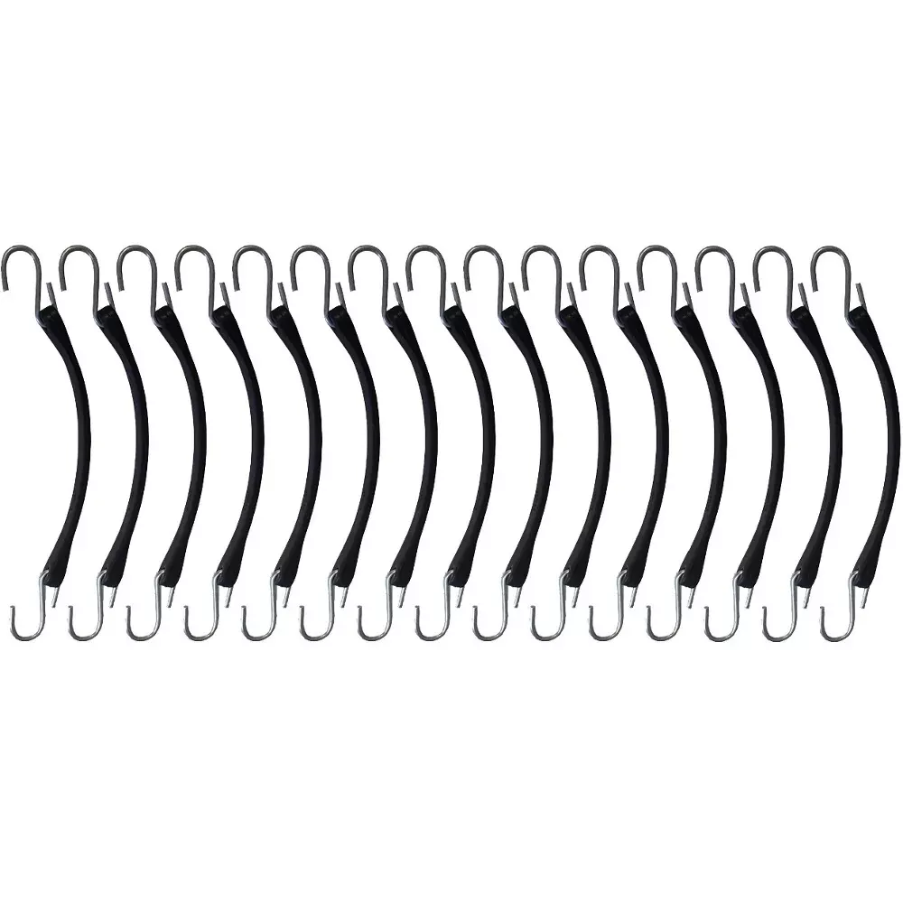 (15) 9" Heavy Duty Natural Black Rubber Tarp Straps (Bungee Cords) w/ Hooks