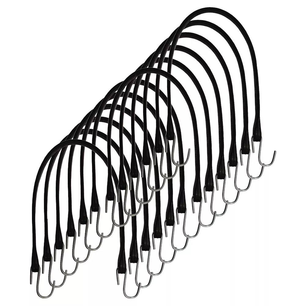 21" Natural Rubber 12pc Bungee Stretch Straps with S-Hook Truck Tie Down Tarps