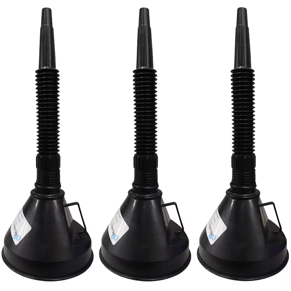 (3) Three 6" Diameter Funnels with Inside Screen and Bendable & Detachable Hose