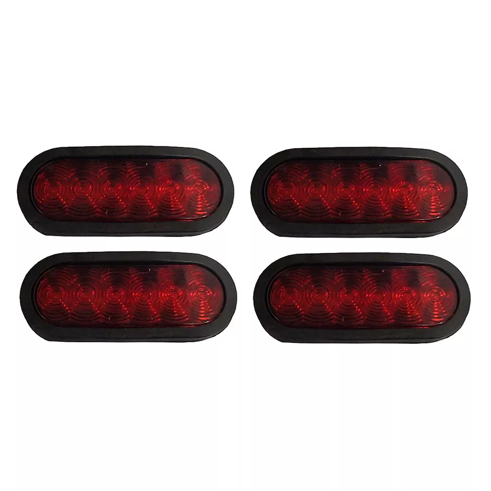 (4) Trailer Truck LED Sealed RED 6" Oval Stop/Turn/Tail Light
