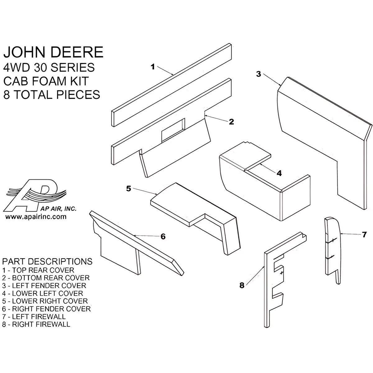 4WD 30 Series Cab Kit - Black for John Deere