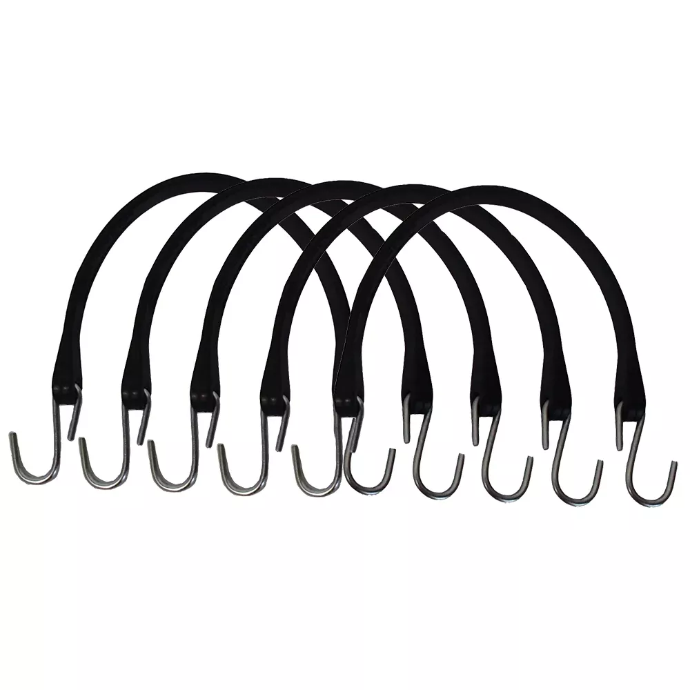 5-Pack 15" Natural Rubber Bungee Cords/Tarp Straps/Tie-Downs with Hooks