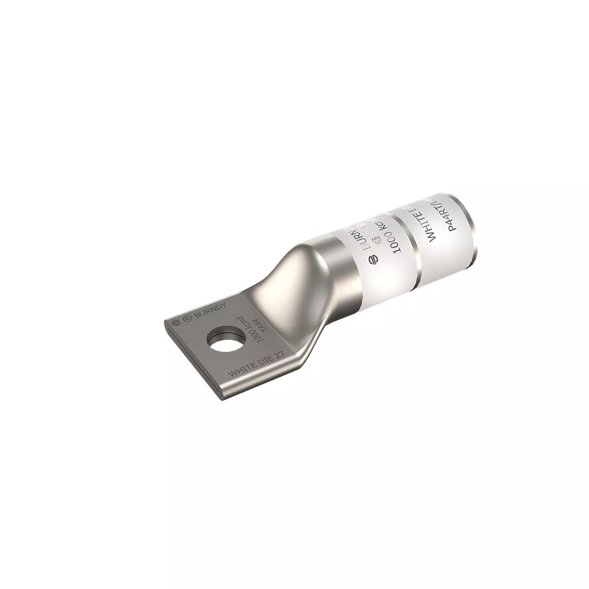 Burndy YA44 1000 kcmil CU, One Hole, 5/8 Stud Size, Long Barrel, Internal Chamfer, Tin Plated, UL/CSA, 90°C, Up to 35kV,WHITE Color Code, 27 Die Index