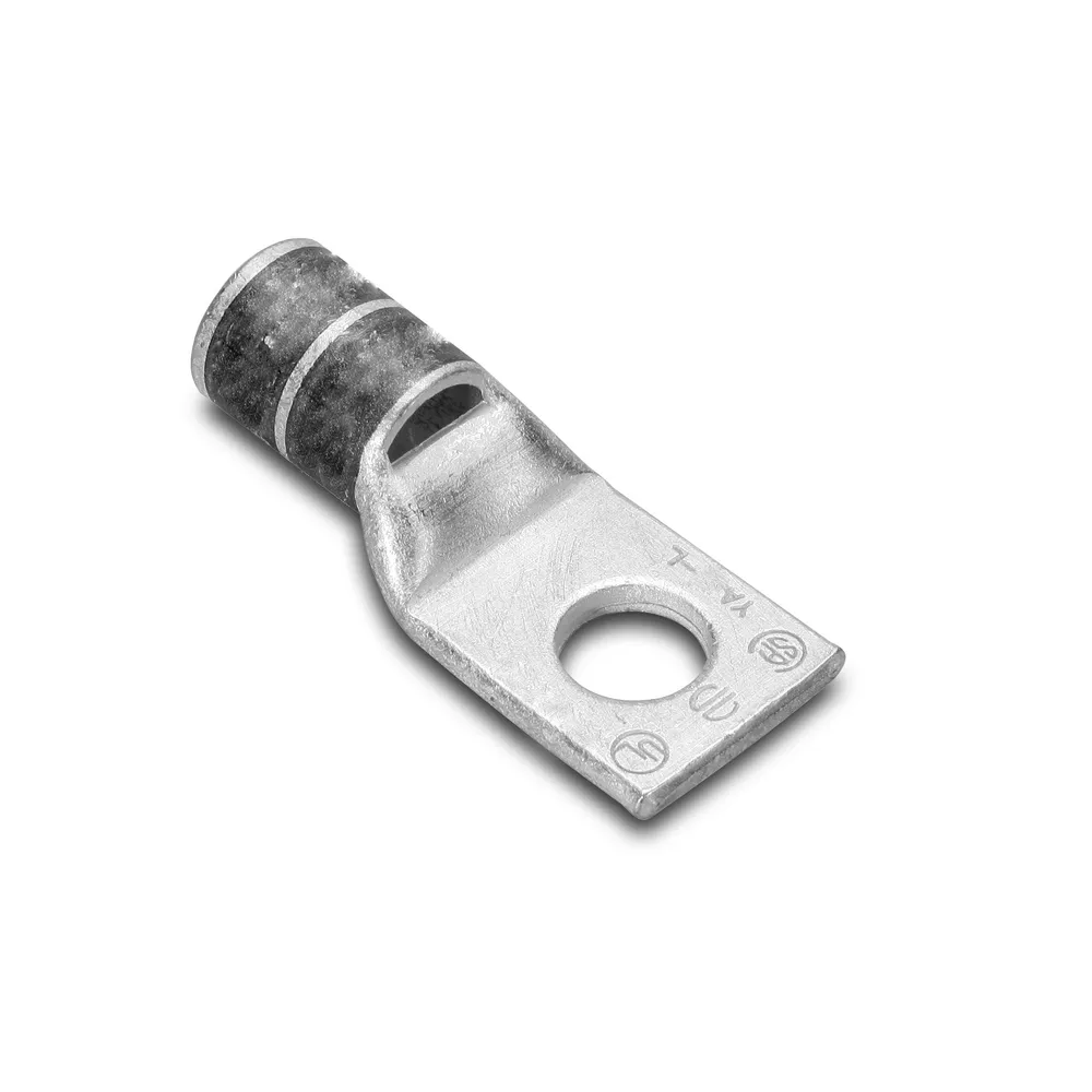 Burndy YA8CL4BOX 8 AWG CU, One Hole, 1/2 Stud Size, Standard Barrel, Inspection Window, Internal Chamfer, Tin Plated, UL/CSA 90° Up to 35kV, RED Color Code, 49 Die Index