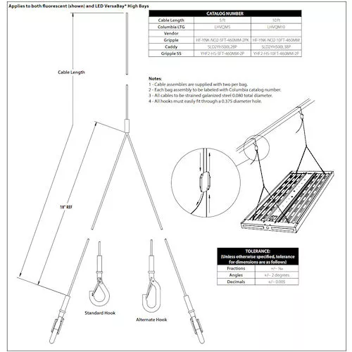 Currentumbia LHVQM5 VersaBay Cable Hanger, Asymmetric Hook Y-Fit, 10ft Cable Length