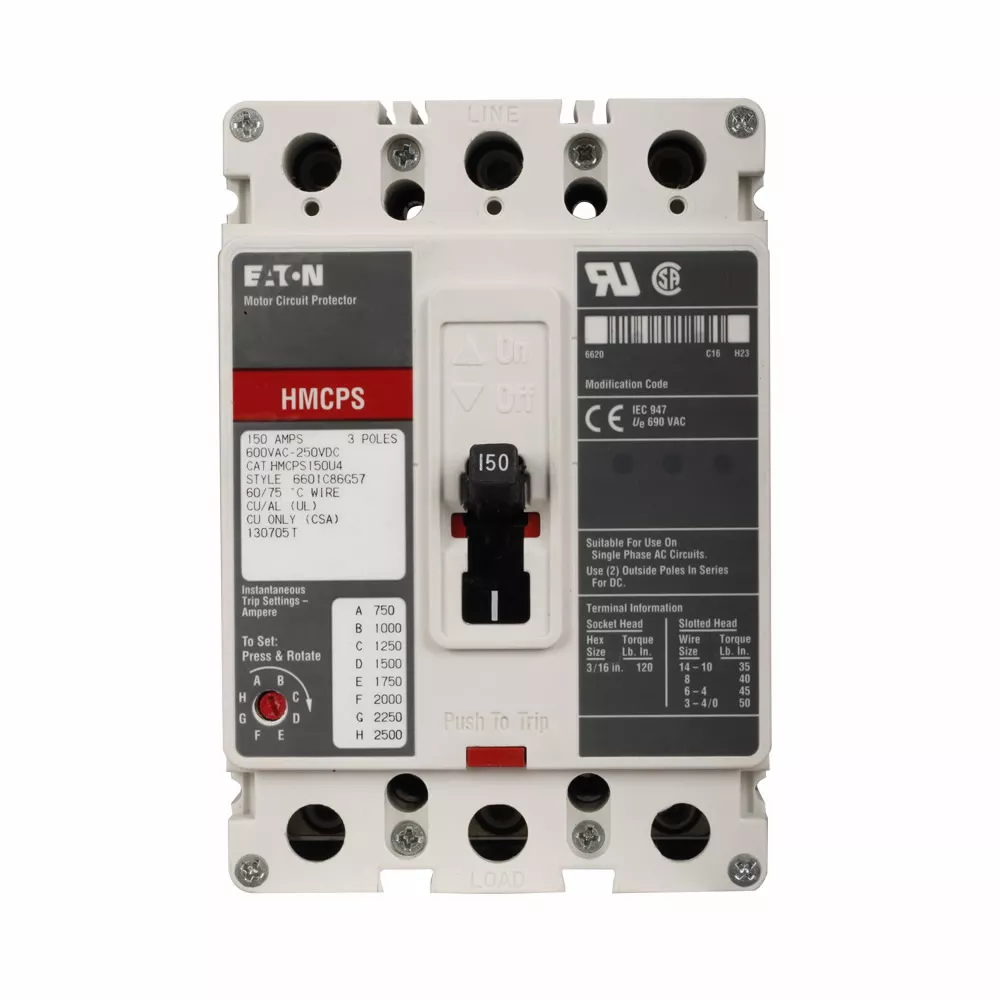 Cutler-Hammer HMCPS050K2C molded case circuit breaker accessory motor protection, Motor circuit protector, 50 A, Three-pole, Electric starters, Frame J-K, 50-500 A, Series C, Non-aluminum