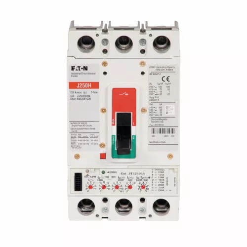 Cutler-Hammer JGH3250NN molded case circuit breaker accessory frame, Frame only, 250 A, 100 kAIC at 240 V, 70 kAIC at 415 V, 65 kAIC at 480 V, 25 kAIC at 600 V, Three-pole, 600 V, Frame only (no trip),