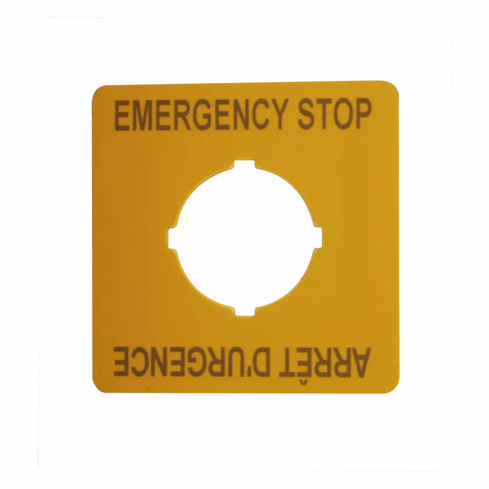 Cutler-Hammer M22-XYK5 M22 pushbutton legend plate, M22 Modular Pushbutton Legend Plate, Complete, 22.5 mm, Inscription: EMERGENCY-STOP (top and bottom)/ GB99, IP66, NEMA 4X, 13