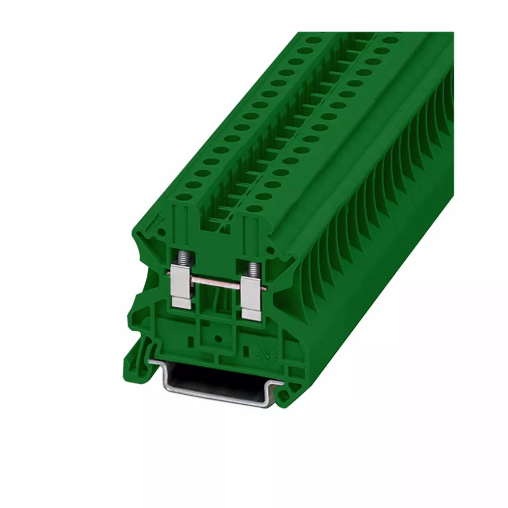 Cutler-Hammer XBUT4GN XB IEC terminal block, Screw connection single level-through-feed, Green, 10 AWG/4 mm2 maximum wire