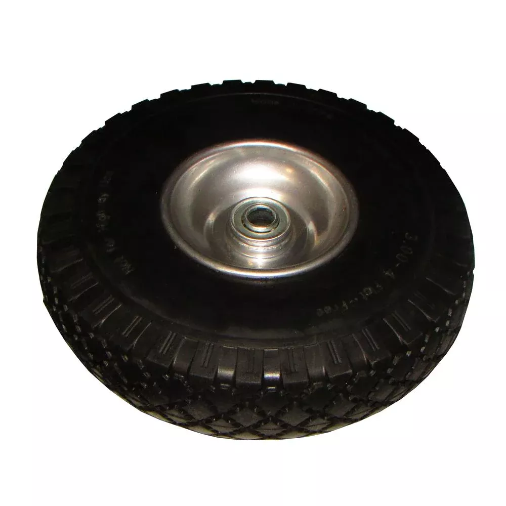 Flat-Free Plastic Flex Wheel w/Rubber Tread- 5/8in Bore 4.10/3.50-4in