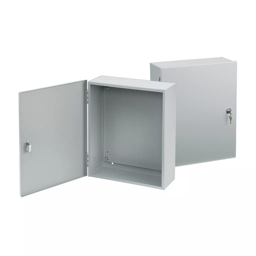 Hoffman A2016AT1PP Locking Integrated Perforated Panel Enclosure, Type 1, 20" x 16" x 6.62, Gray, Steel