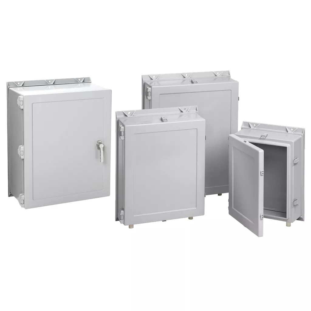 Hoffman A20H2010GQRLP Hinge-Cover with 3-Point Latch or Quick-Release Latches, Type 4X, 20.19" x 20.25" x 10", Fiberglass