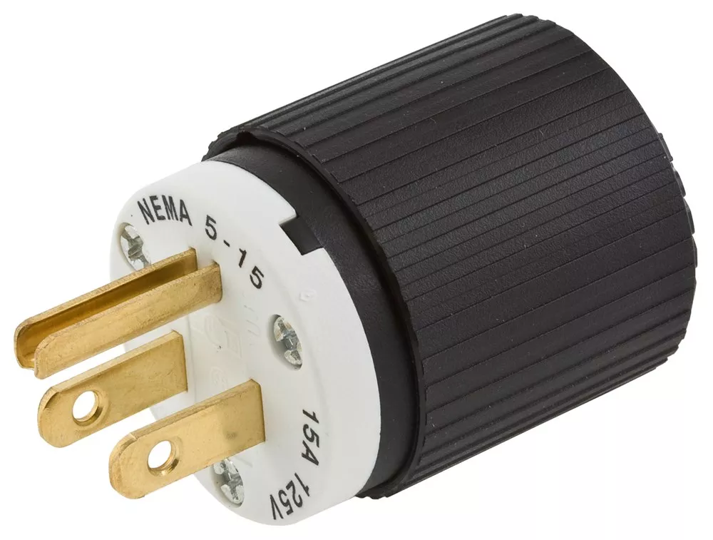 Hubbell 515P 15 Amp 125 Volt NEMA 5-15P Black Straight Blade Plug