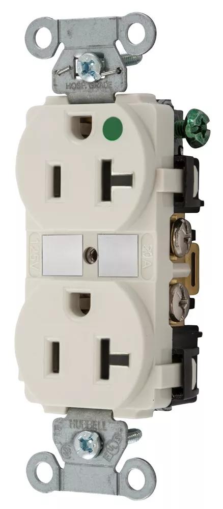 Hubbell 8300LA Straight Blade Device, Duplex Receptacle, Hospital Grade, Hubbell-Pro, 20A 125V, 2-Pole 3-Wire Grounding, 5-20R, Light Almond