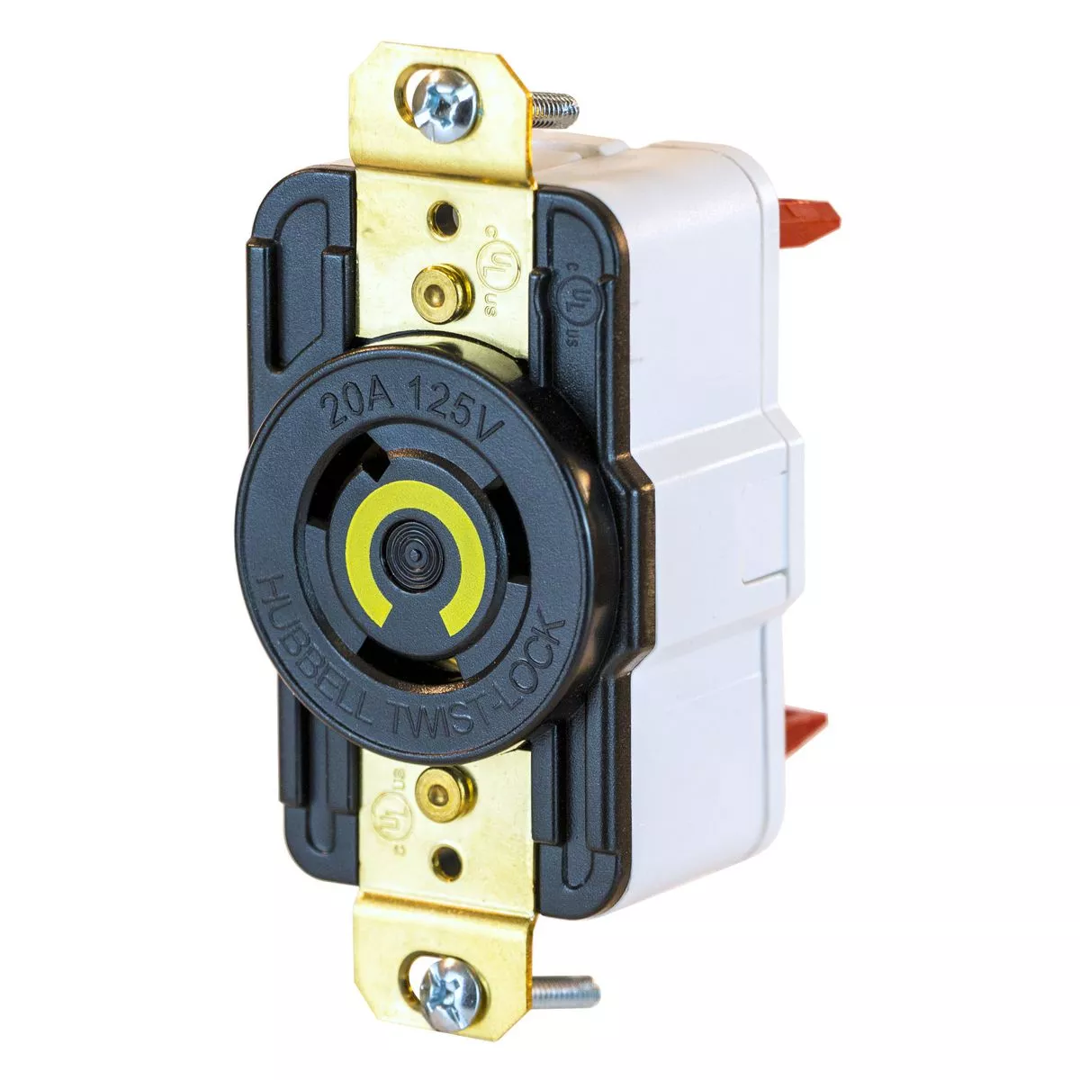 Hubbell HBL2310ST 20A, 125V 2-Pole 3-Wire Twist-Lock Single Flush Receptacle w/ Spring Termination, Black