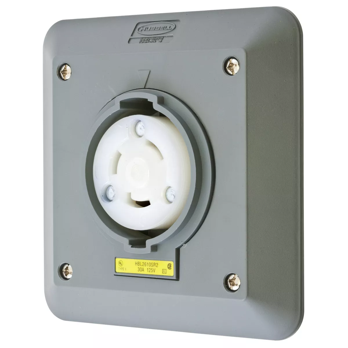 Hubbell HBL2610SR2 Locking S/SHRD Receptacle, L5-30R, 2G SURF MT, GY