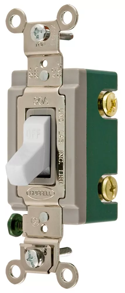 Hubbell HBL3032W 120/277 Volt 30 Amp 2-Pole White Industrial Grade Toggle Switch