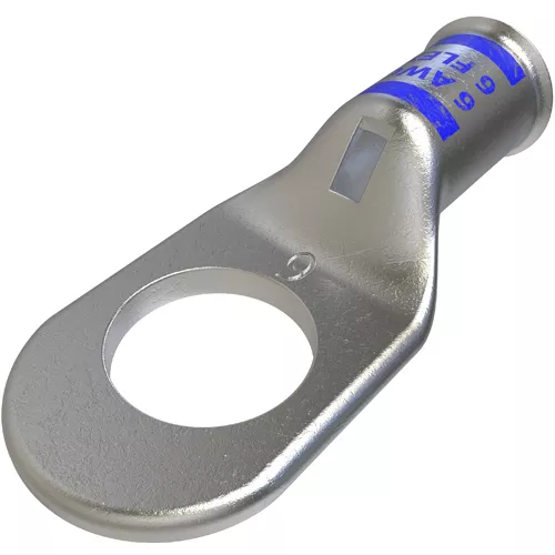 Ilsco CCL-6-38 Copper Compression Lug, Conductor Size 6, 1 Hole, 3/8in Bolt Size, Standard Barrel, Sight Window, Tin Plated, UL, CSA