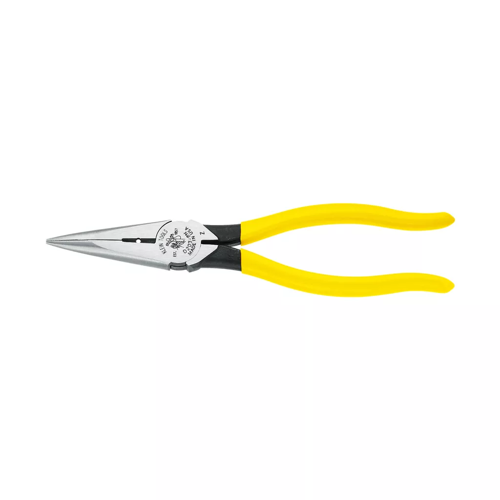 Klein D203-8N Pliers, Needle Nose Side Cutters with Stripping, 8"