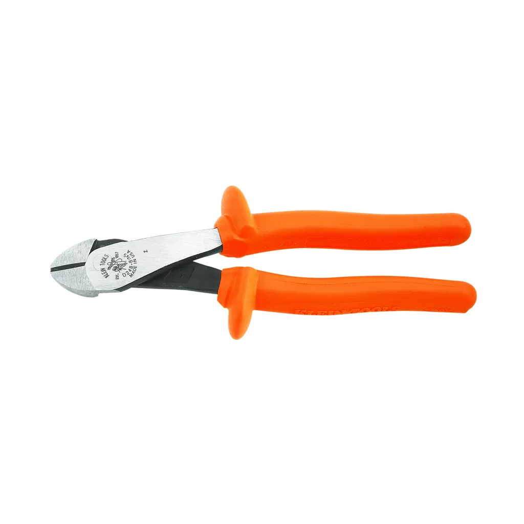 Klein D248-8-INS Diagonal Cutting Pliers, Insulated, High-Leverage, Angled Head, 8"