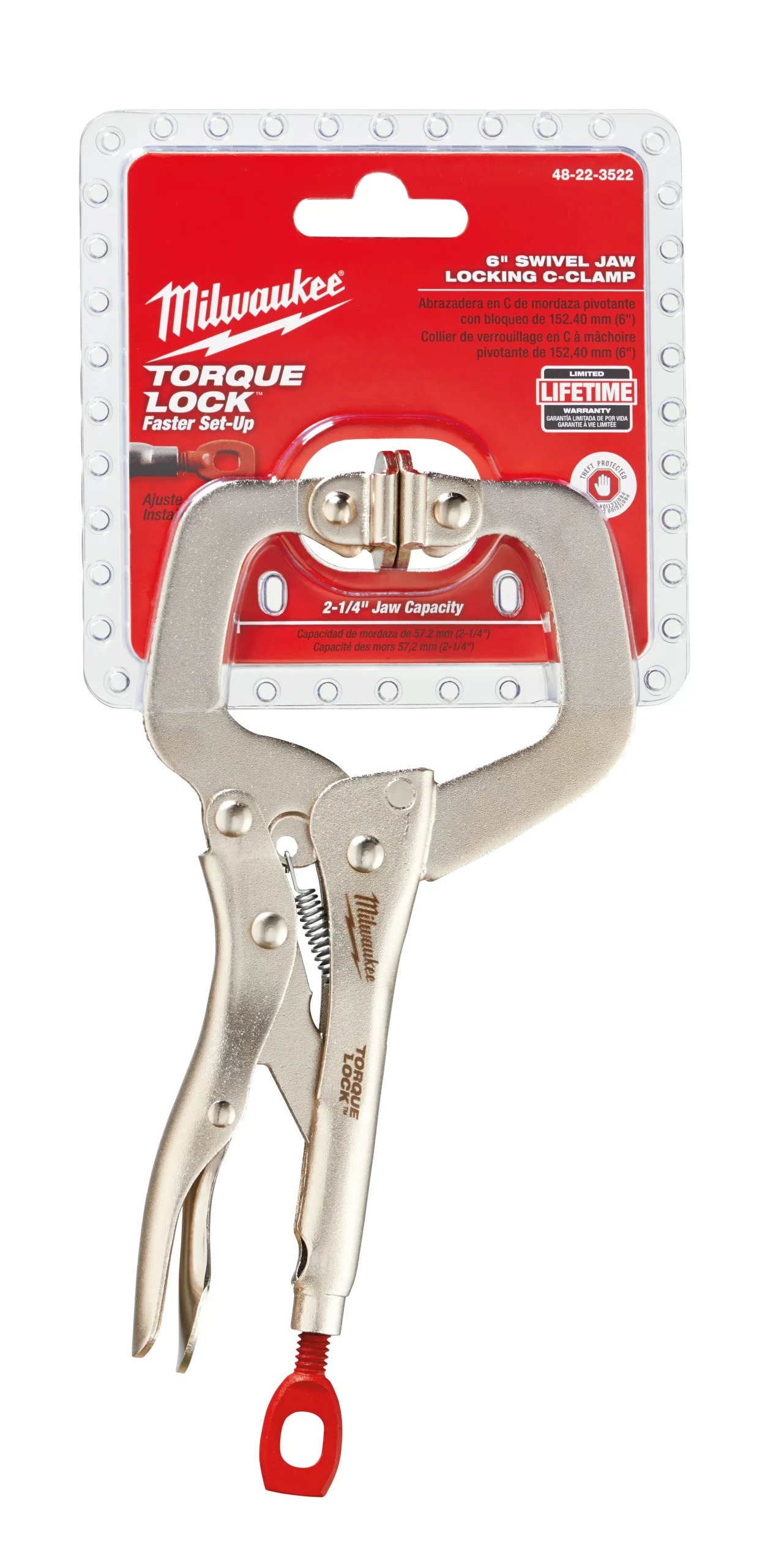 Milwaukee 48-22-3522 6" Torque Lock Locking C-Clamp with Swivel Jaws