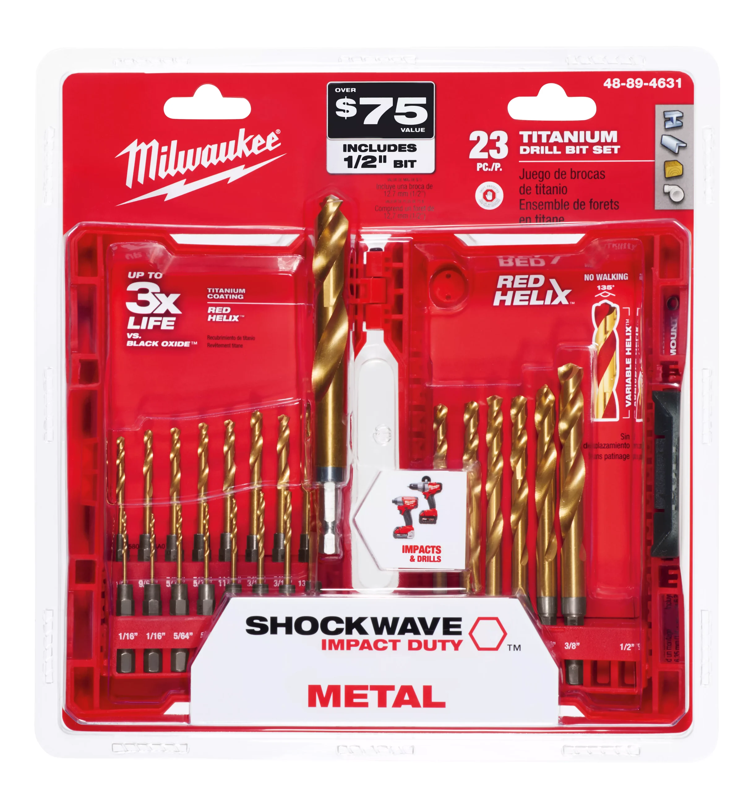 Milwaukee 48-89-4631 23-Piece Titanium Nitride SHOCKWAVE™ Red Helix Kit