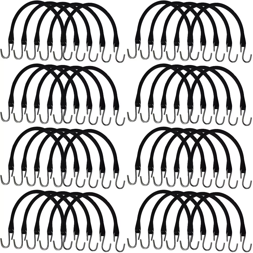 Pack of 40 HD 15" Natural Rubber Tarp Straps/Bungee Cords w/ S-Hooks