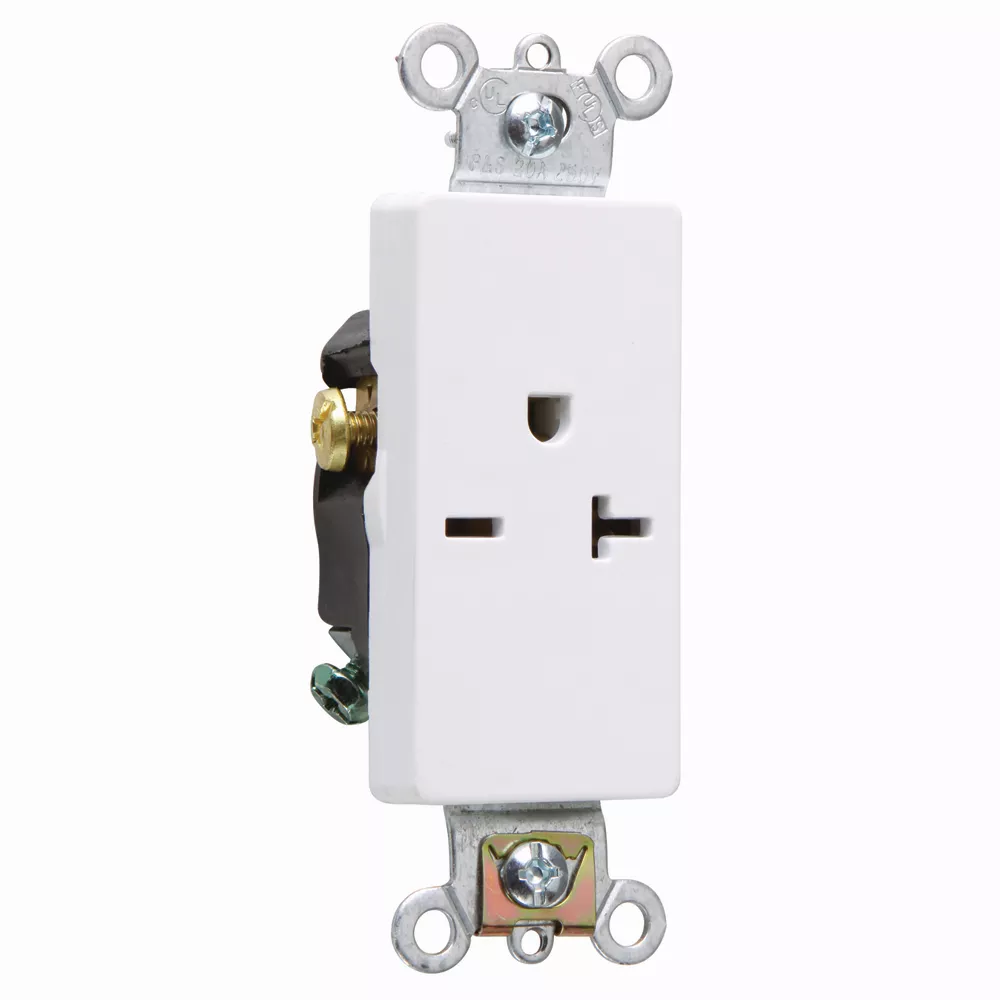 Pass & Seymour 26861-W Heavy-Duty Decorator Spec Grade Single Receptacle, Back & Side Wire, 20A 250V - White