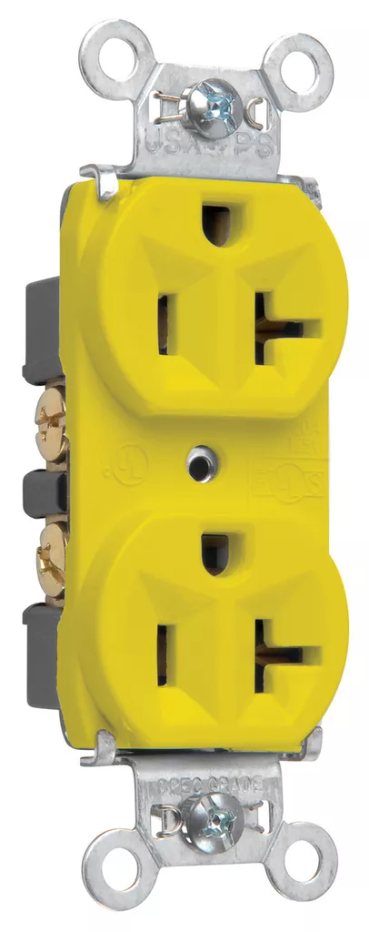 Pass & Seymour 5362-YLW Duplex Receptacle, Back & Side Wire, 20A 125V - Yellow