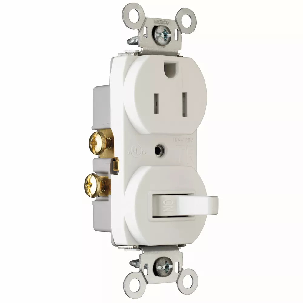 Pass & Seymour 691-TRW Single Pole Switch, Tamper-Resistant Receptacle. 15 amps, 120V - White