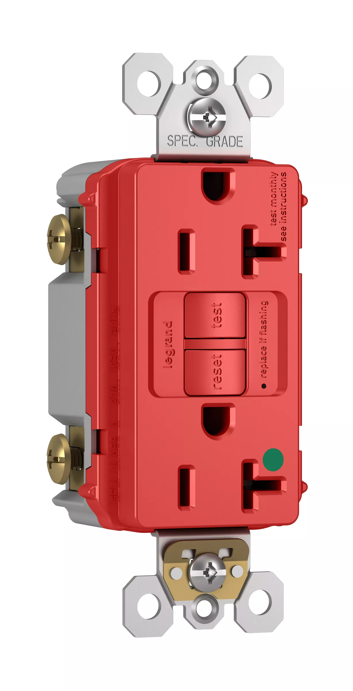 Pass & Seymour PT2097-HGRED 20A 125V Plugtail Self-Test GFCI Duplex Receptacle, Hospital Grade - Red