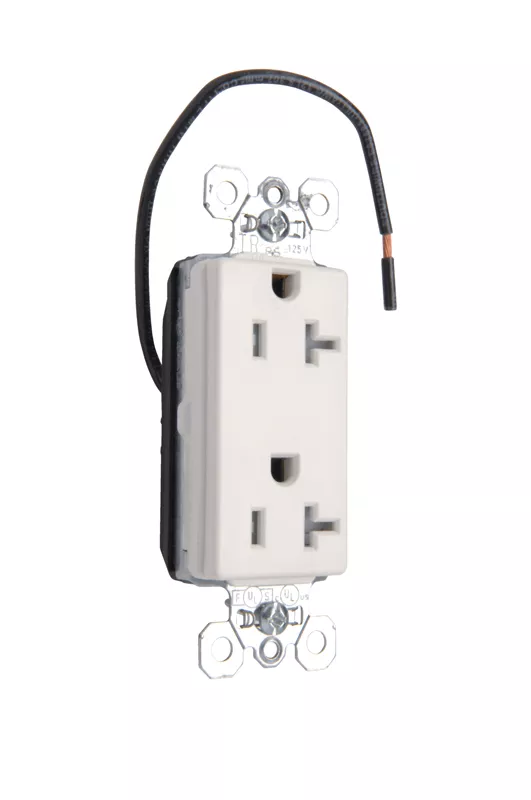 Pass & Seymour PTTR26362CDW PlugTail™ Dual Control Tamper-Resistant Decorator Receptacle, 20A 125V - White
