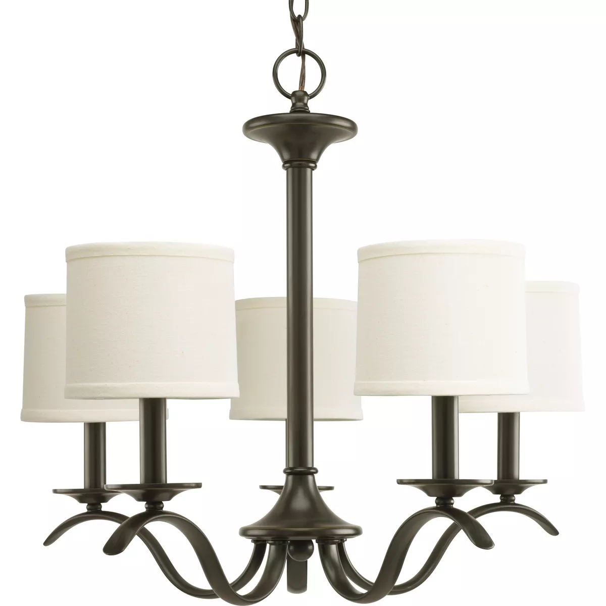 Progress P4635-20 Inspire Collection Five-Light Antique Bronze Off-White Linen Shade Traditional Chandelier Light