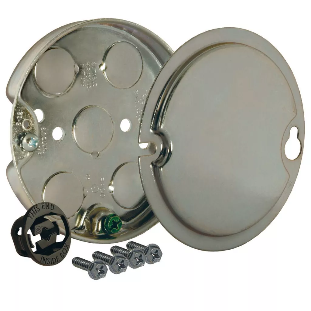 Raco 295-1 4" Steel Round Ceiling Fan Support Pan, 1/2" Deep, 1/2" Bottom Knockouts