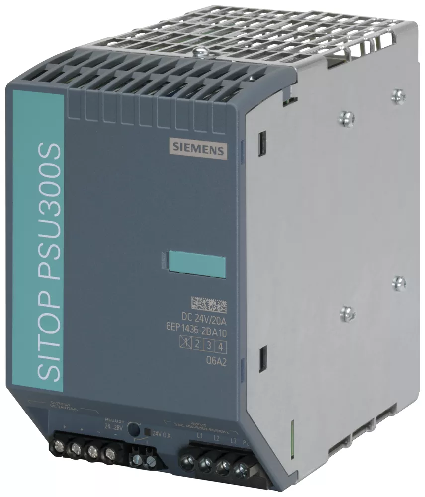 Siemens 6EP14362BA10 400 to 500 VAC Input 24 VDC 20 Amp Output Stabilized Power Supply