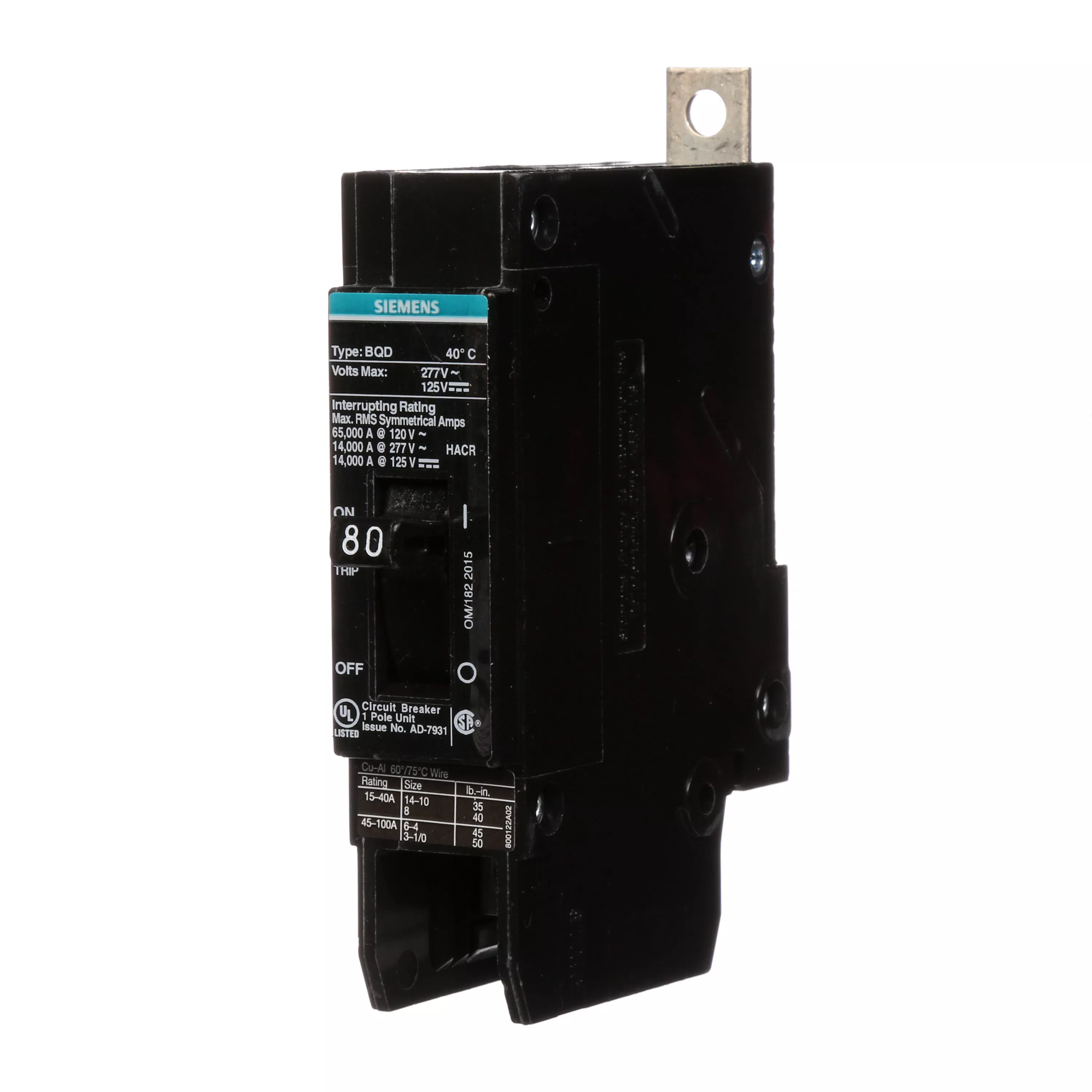 Siemens BQD180 BREAKER BQD 1P 80A 277VA