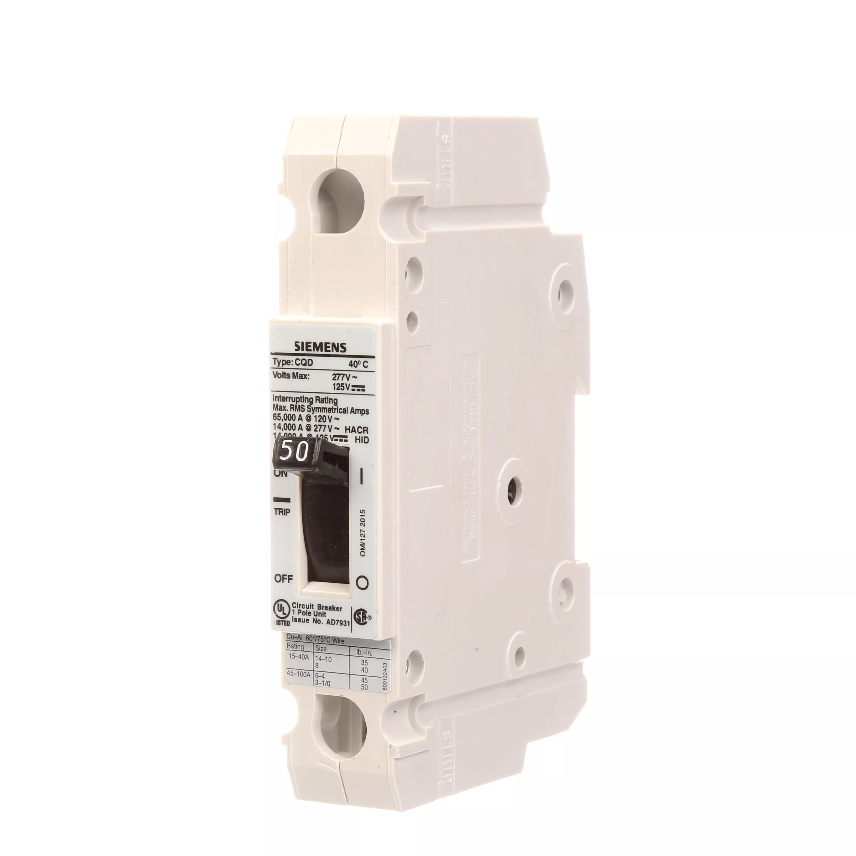 Siemens CQD150 BREAKER CQD 1P 50A 277VA