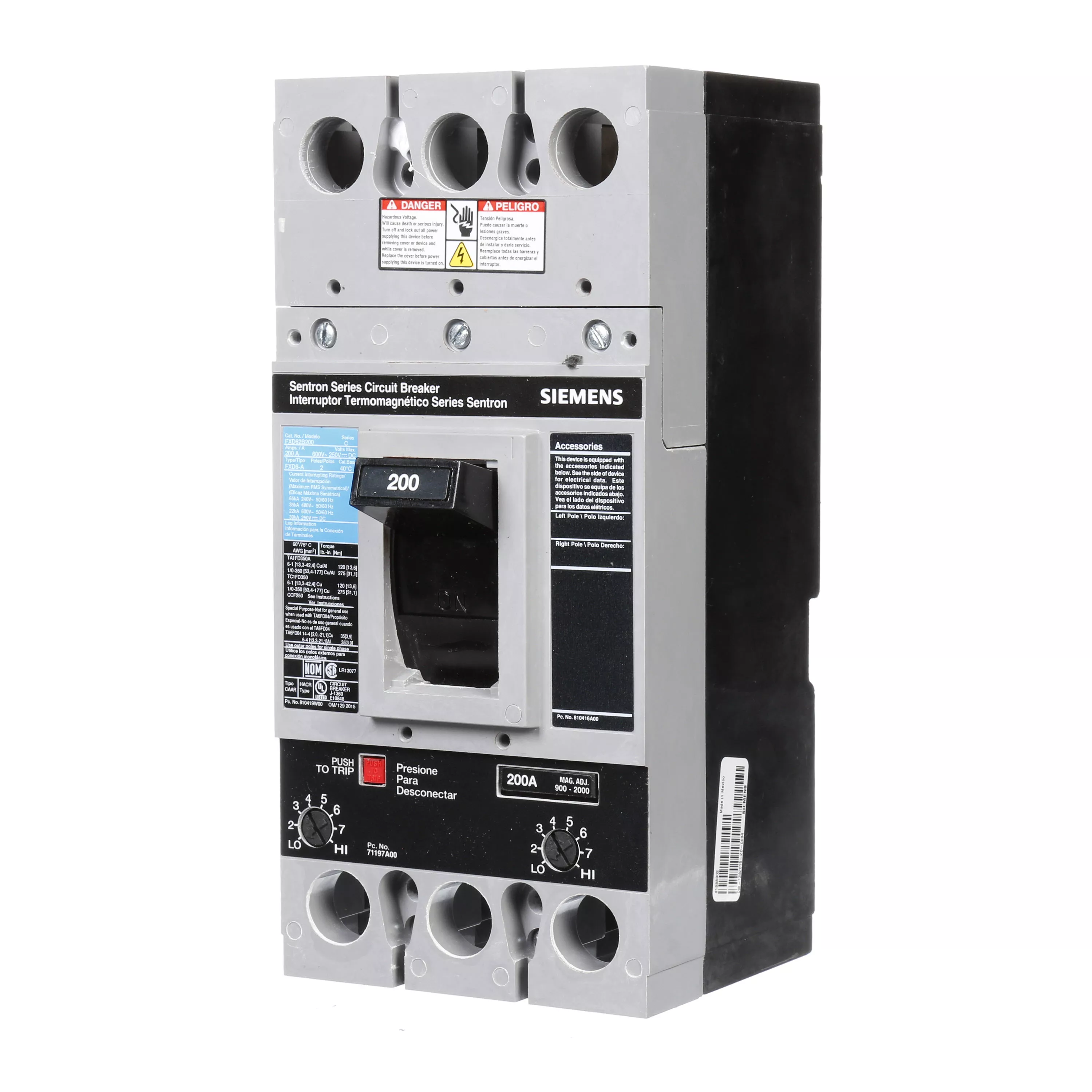Siemens FXD62B200 FD MCCB,22kA@6