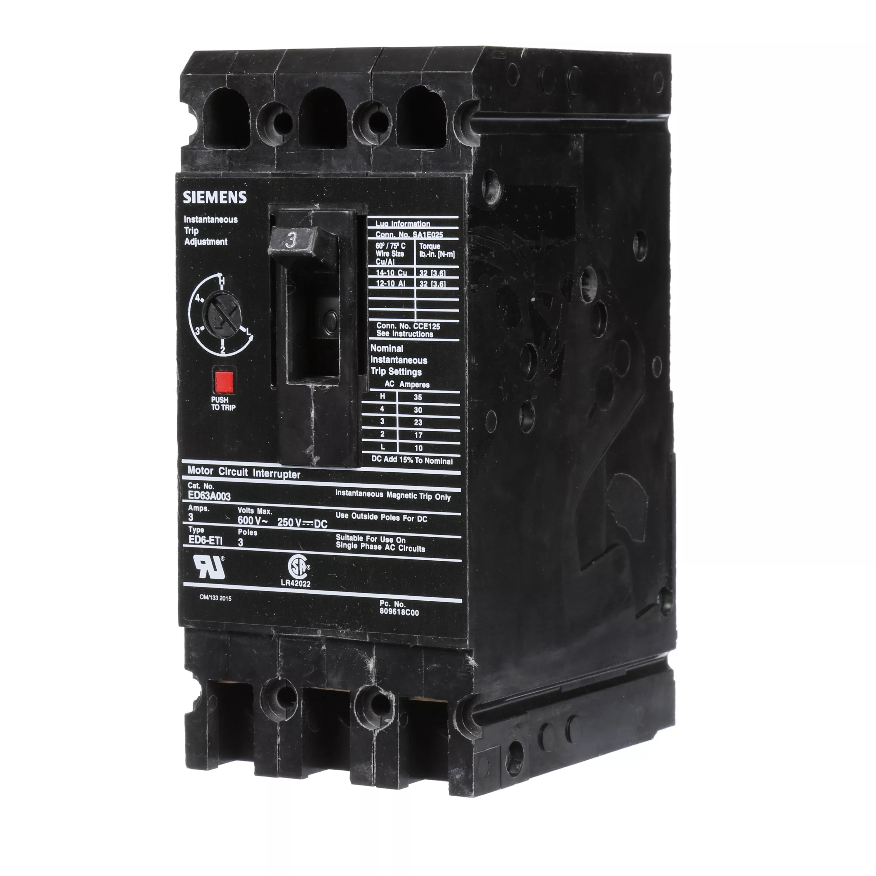 Siemens HHED63B025 BRKR HHED6 3P 600V 2