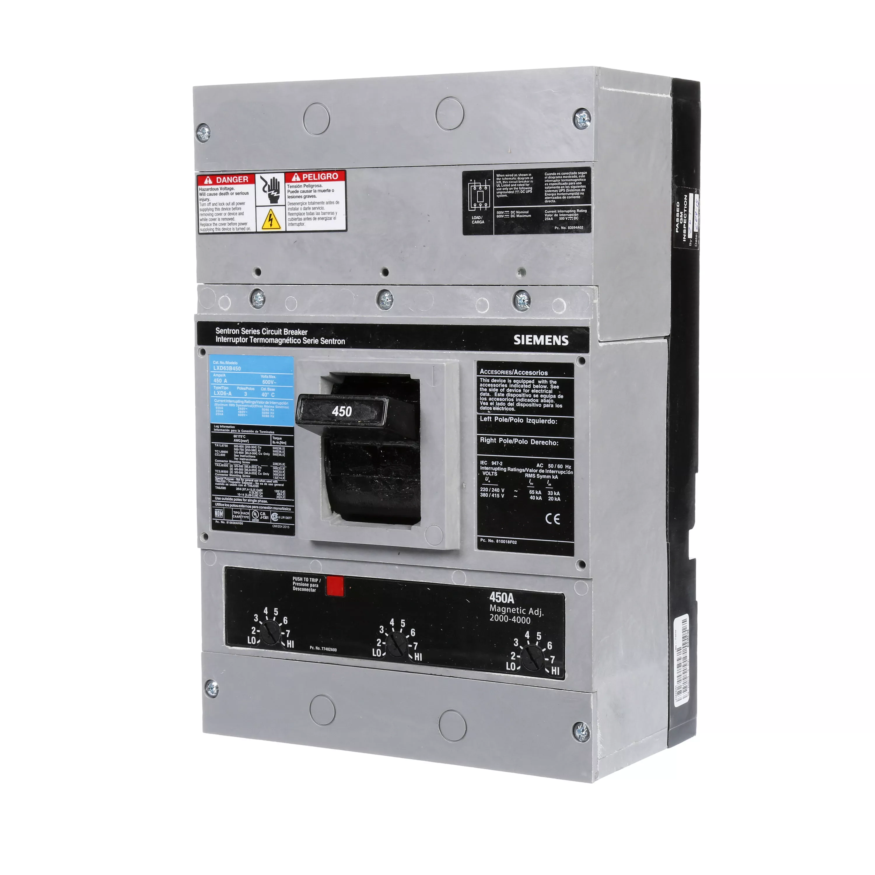 Siemens LXD63B450 LD MCCB,25kA@6