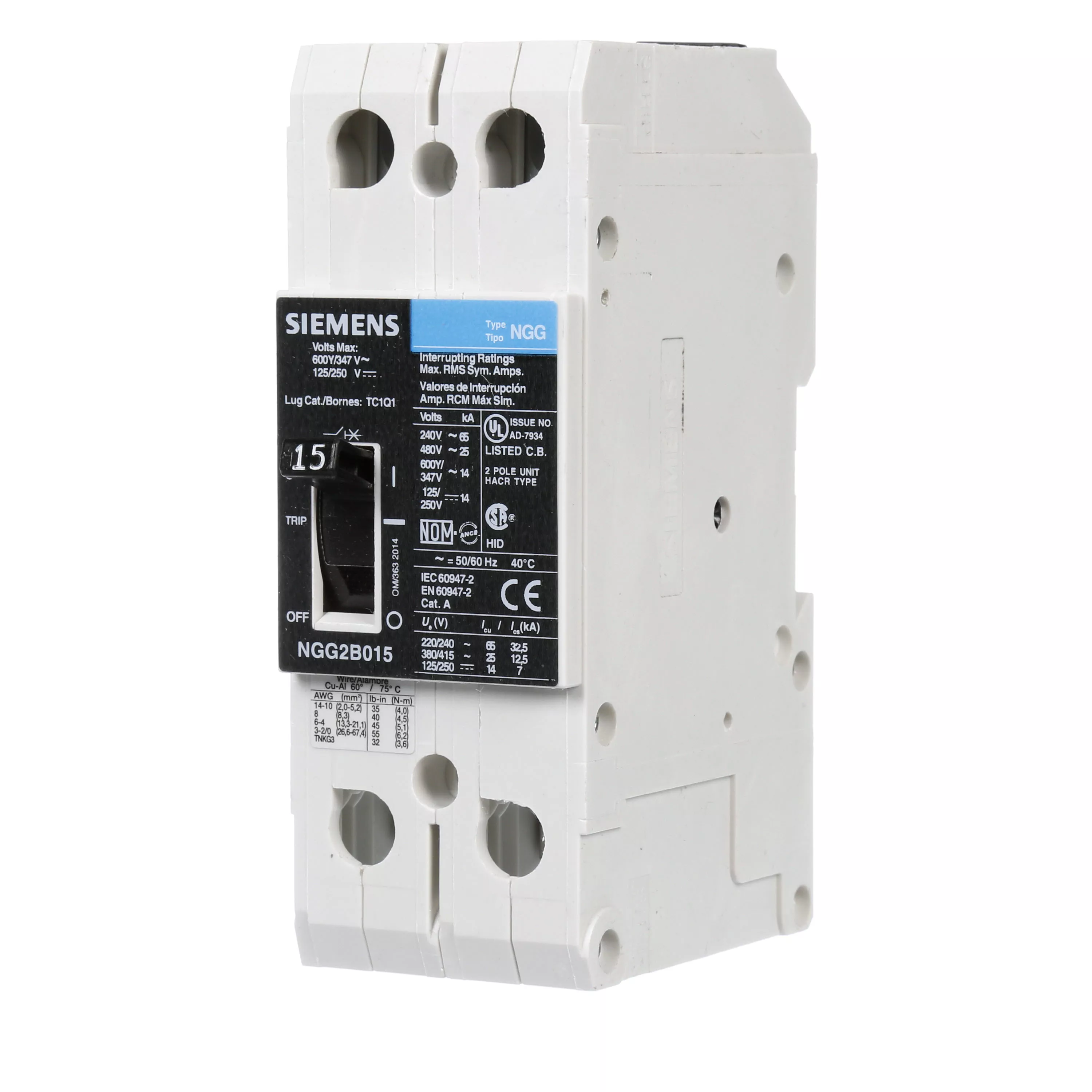 Siemens NGG2B015L NGG MCCB, 600/