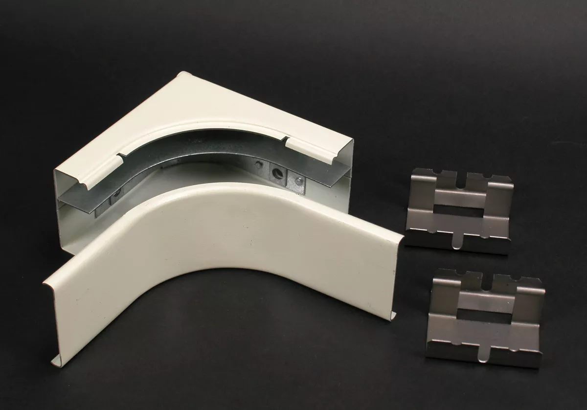 Wiremold V2417DFO 2" Cable Bend Radius Ivory Steel 2-Channel Raceway Divided Radiused Internal Elbow