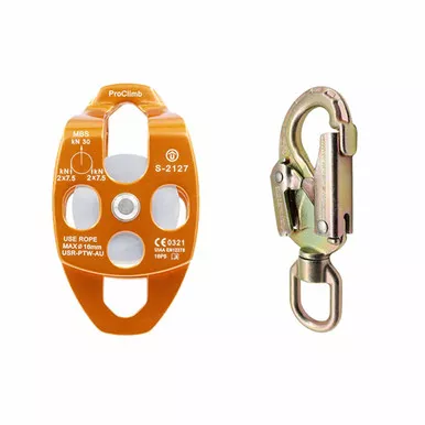Zinc Plated Steel Snaphooks Kit With Orange Aluminum Pulley