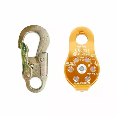 Zinc Plated Steel Snaphooks With Orange Aluminum Pulley Kit